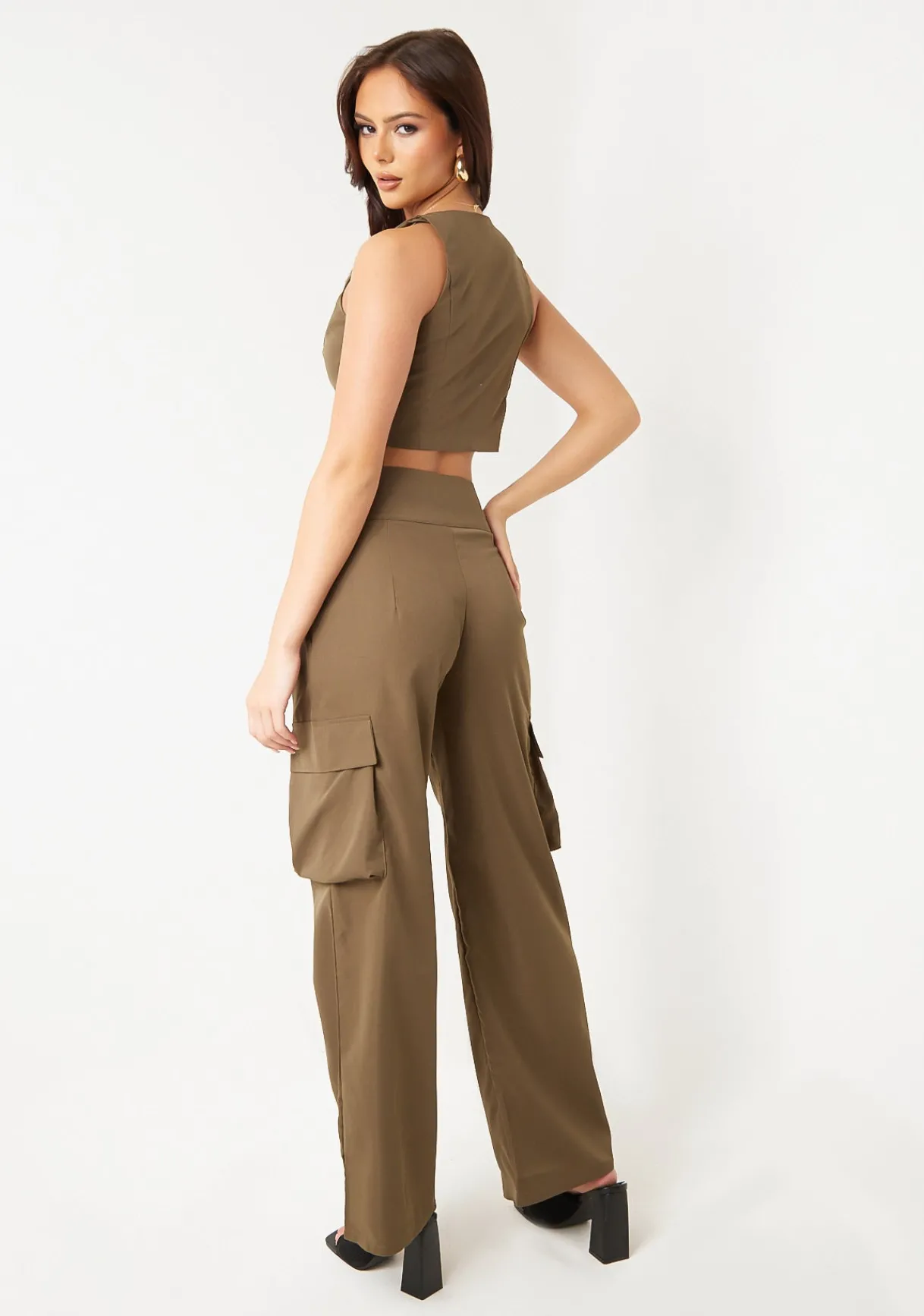 Tops|Co-Ords*Missy Empire Marlo Khaki Zip Front Waistcoat