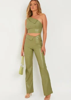 Trousers|Co-Ords*Missy Empire Marlowe Folder Over Faux Leather Flare Trouser Green