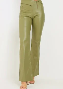 Trousers|Co-Ords*Missy Empire Marlowe Folder Over Faux Leather Flare Trouser Green