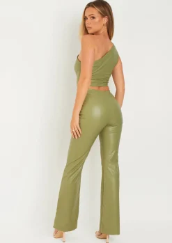 Trousers|Co-Ords*Missy Empire Marlowe Folder Over Faux Leather Flare Trouser Green