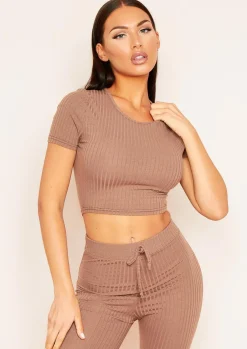 Airport Vibin'|Tops*Missy Empire Mary Mix & Match Rib Cropped T-Shirt Mocha