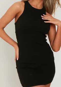 Little Black Dresses|Mini Dresses*Missy Empire Maya Racer Ribbed Mini Dress Black