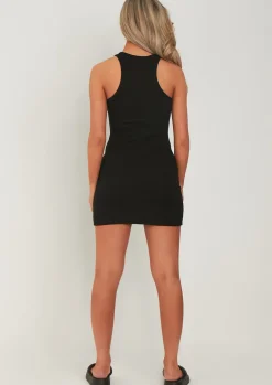 Little Black Dresses|Mini Dresses*Missy Empire Maya Racer Ribbed Mini Dress Black