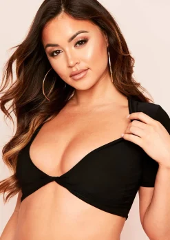 Tops|Basics*Missy Empire Maya Slinky Twist Front Crop Top Black