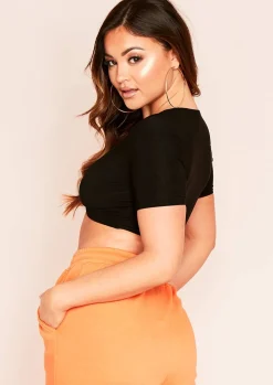 Tops|Basics*Missy Empire Maya Slinky Twist Front Crop Top Black