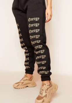 Airport Vibin'|Loungewear*Missy Empire Melila Black and Beige Angel Energy Slogan Joggers