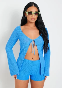 Knitwear|Co-Ords*Missy Empire Melody Blue Crochet Knit Cardi