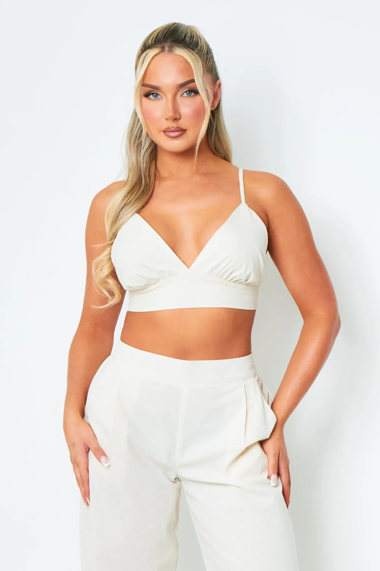 Tops|Co-Ords*Missy Empire Mia Cream Sculpted Scoop Neck Bralette