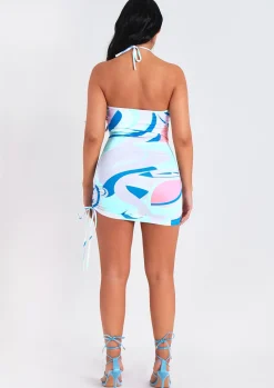 Rave Outfits|Mini Dresses*Missy Empire Mila Blue Halterneck Cross Over Side Ruched Mini Dress