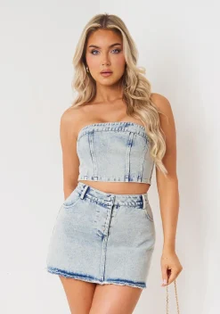 Concert Outfits|Tops*Missy Empire Miley Light Blue Washed Denim Corset Top