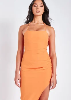Midi Dresses|Party Dresses*Missy Empire Millie Halter Neck Slit Midi Dress Orange