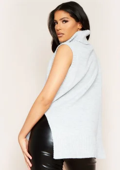 Tops|Knitwear*Missy Empire Milly Soft Knit Roll Neck Vest Top Light Grey
