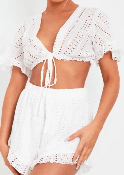 Shorts|Co-Ords*Missy Empire Milly White Broderie Crop Top And Shorts Set