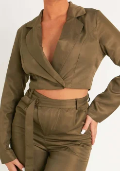 Co-Ords|Coats & Jackets*Missy Empire Mina Khaki Cropped Fitted Blazer