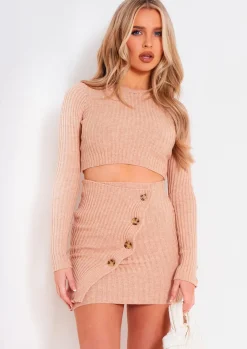 Tops|Knitwear*Missy Empire Mira Beige Rib Knit Long Sleeve Crop Top