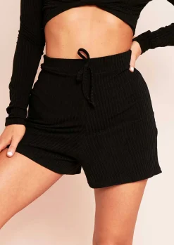 Shorts|Loungewear*Missy Empire Mira Black Mix & Match Ribbed Tie Front Shorts