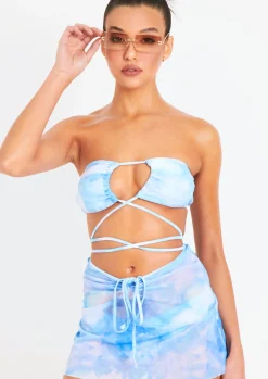 Rave Outfits|Swimwear*Missy Empire Mira Blue Printed 3 Piece Bikini Skirt Set