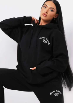 Airport Vibin'|Tracksuits*Missy Empire Misha Missy Sports Club Oversized Hoodie Black