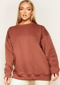 Airport Vibin'|Loungewear*Missy Empire Mona Oversized Sweatshirt Chocolate
