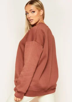 Airport Vibin'|Loungewear*Missy Empire Mona Oversized Sweatshirt Chocolate