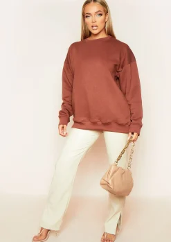 Airport Vibin'|Loungewear*Missy Empire Mona Oversized Sweatshirt Chocolate