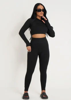 Seamless & Shapewear|Co-Ords*Missy Empire Monique Long Sleeve Seamless Gym Co-Ord Black