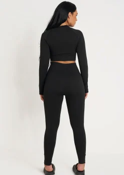 Seamless & Shapewear|Co-Ords*Missy Empire Monique Long Sleeve Seamless Gym Co-Ord Black