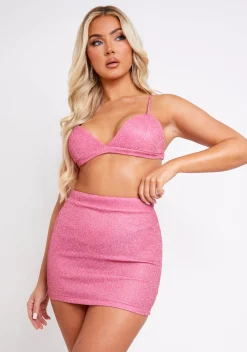 The Party Edit|Tops*Missy Empire Monroe Pink Glitter Bralet