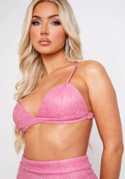 The Party Edit|Tops*Missy Empire Monroe Pink Glitter Bralet