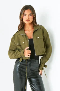 Concert Outfits|Coats & Jackets*Missy Empire Morgan Khaki Oversized Cropped Trench Jacket Green