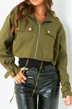 Concert Outfits|Coats & Jackets*Missy Empire Morgan Khaki Oversized Cropped Trench Jacket Green