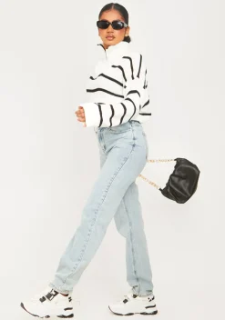 Jeans|Denim*Missy Empire Mya Mid Wash Denim Double Waistband Straight Leg Jeans