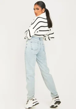 Jeans|Denim*Missy Empire Mya Mid Wash Denim Double Waistband Straight Leg Jeans