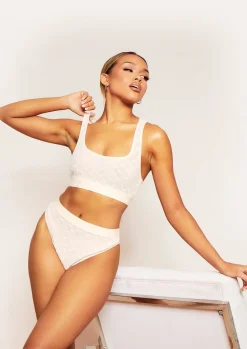 Lingerie*Missy Empire Myra Nude Embroidered Mesh Taped Racer Crop Vest Top Baby Pink