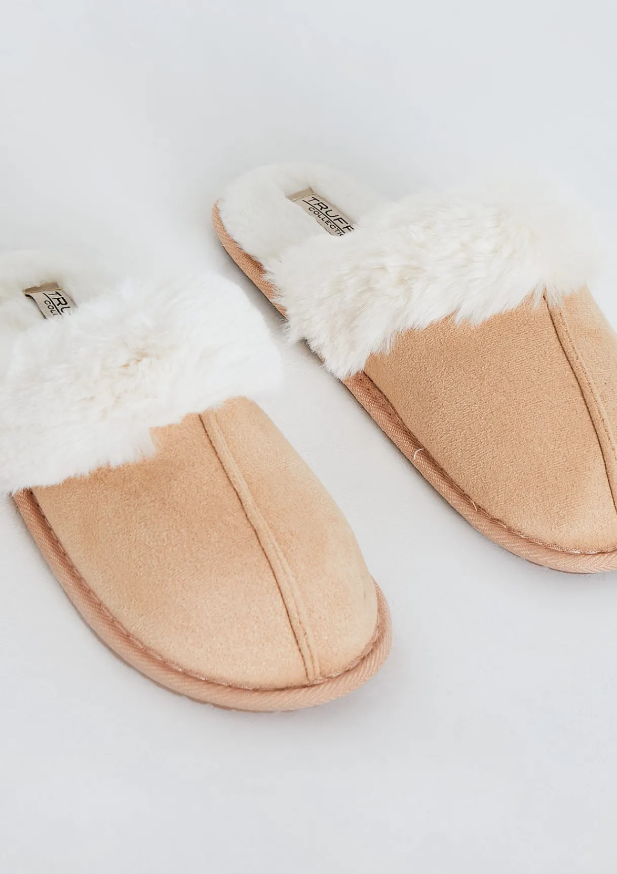 Nightwear*Missy Empire Nala Beige Fur Trim Slippers