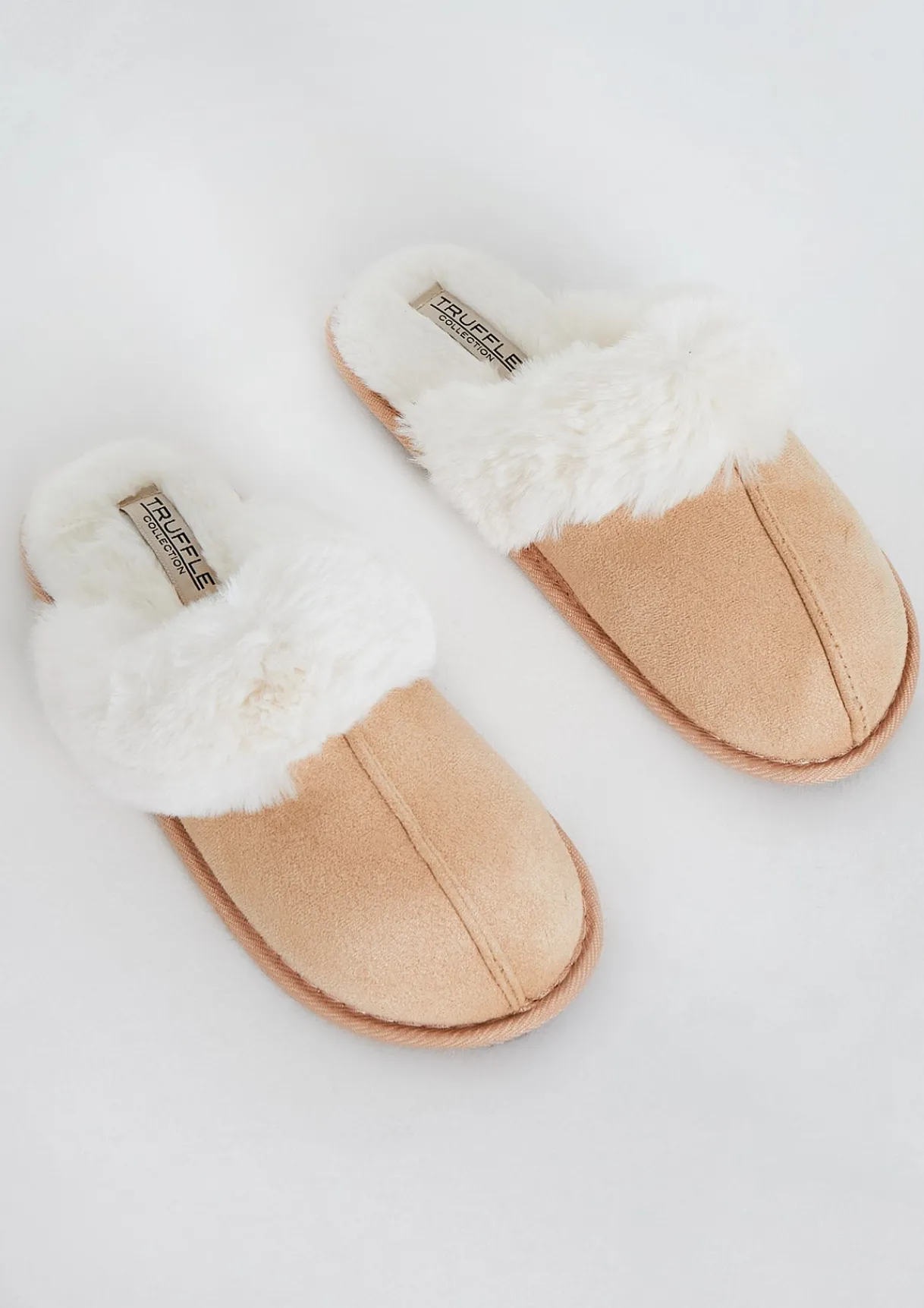 Nightwear*Missy Empire Nala Beige Fur Trim Slippers
