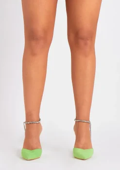 Heels*Missy Empire Nala Diamante Ankle Strap Heels Lime Green