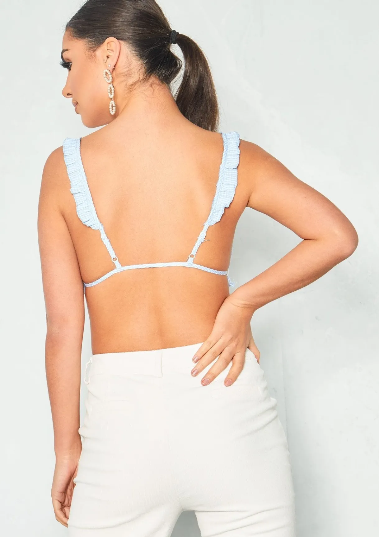 Tops*Missy Empire Nancy Gingham Frill Hem Bralet Blue