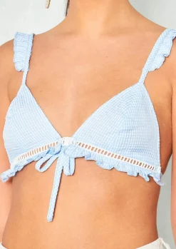 Tops*Missy Empire Nancy Gingham Frill Hem Bralet Blue