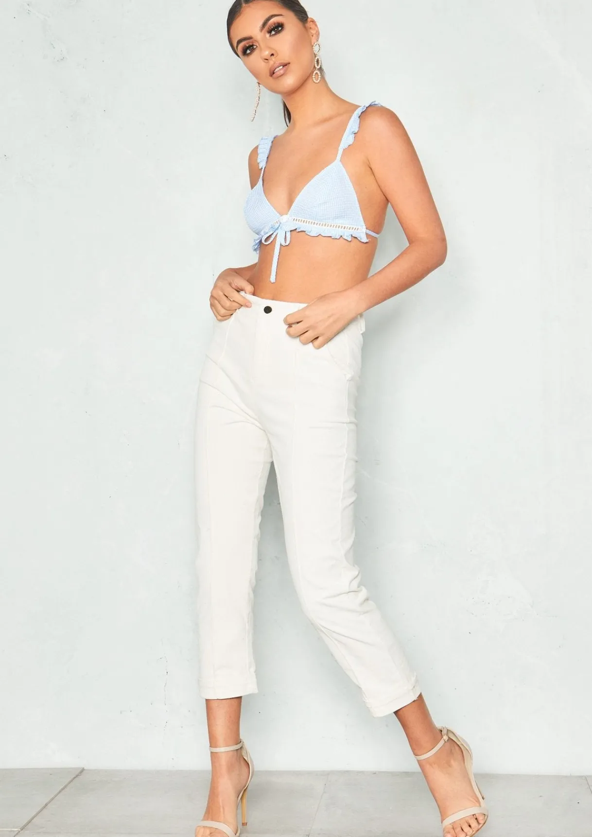Tops*Missy Empire Nancy Gingham Frill Hem Bralet Blue