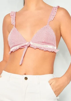 Rave Outfits|Tops*Missy Empire Nancy Gingham Frill Hem Bralet Red