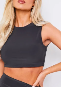 Tops|Co-Ords*Missy Empire Nara Super Soft Racer Back Crop Top Charcoal