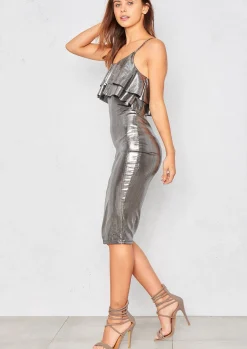 Midi Dresses|Dresses*Missy Empire Narella Silver Metallic Frill Midi Dress