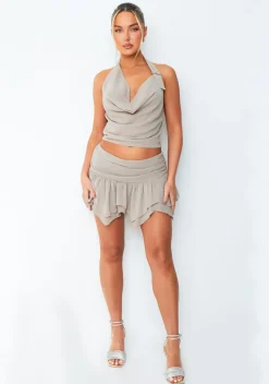 Tops|Co-Ords*Missy Empire Natalie Mocha Buckle Tie Halter Neck Cowl Top