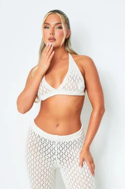 Tops|Knitwear*Missy Empire Natalie White Backless Crochet Halterneck Crop Top