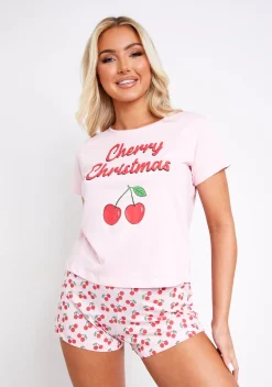 Nightwear*Missy Empire Natasha Pink Christmas PJ Short & Tee Sleep Set