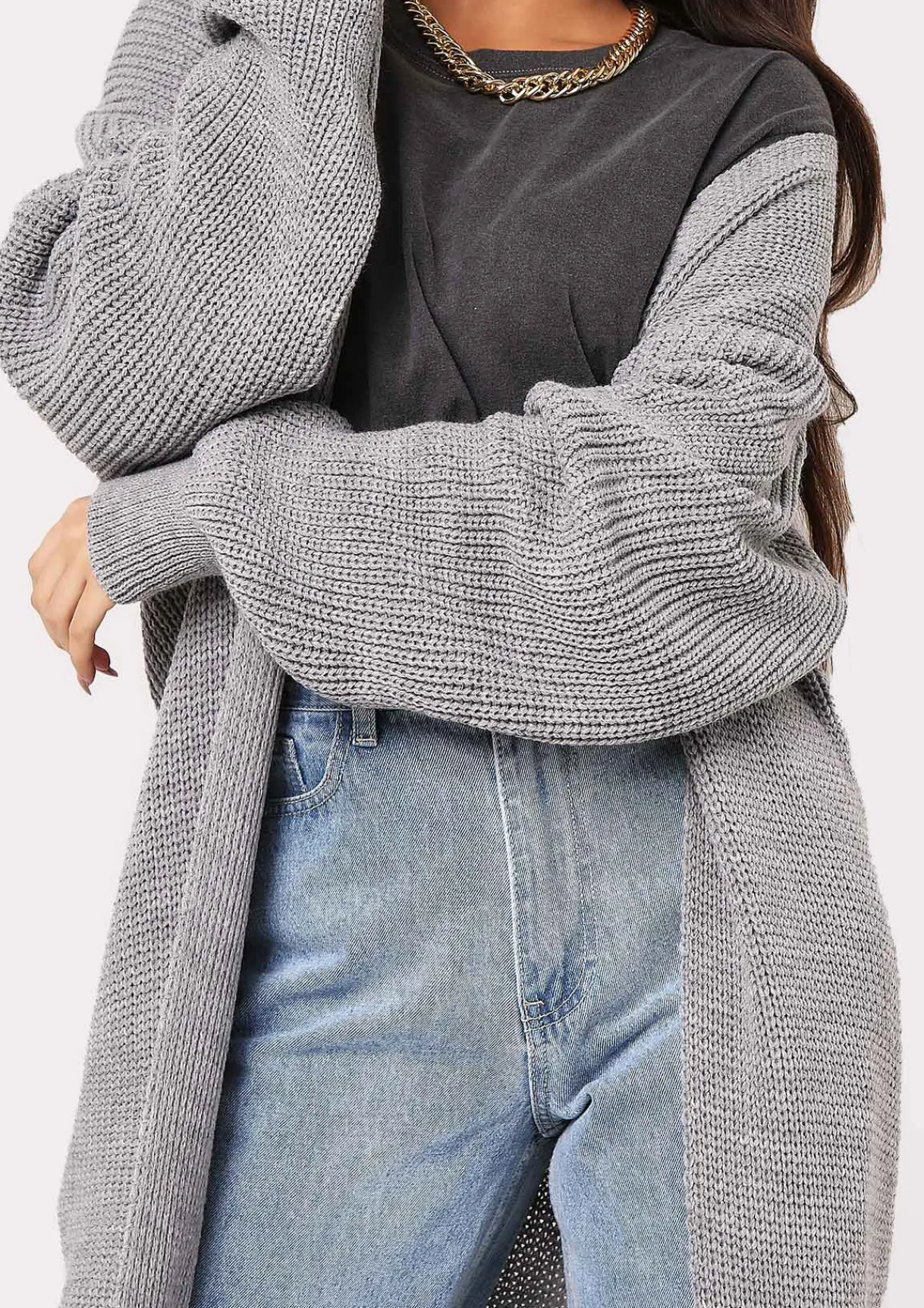 Airport Vibin'|Knitwear*Missy Empire Nathalie Balloon Sleeve Knitted Cardigan Charcoal