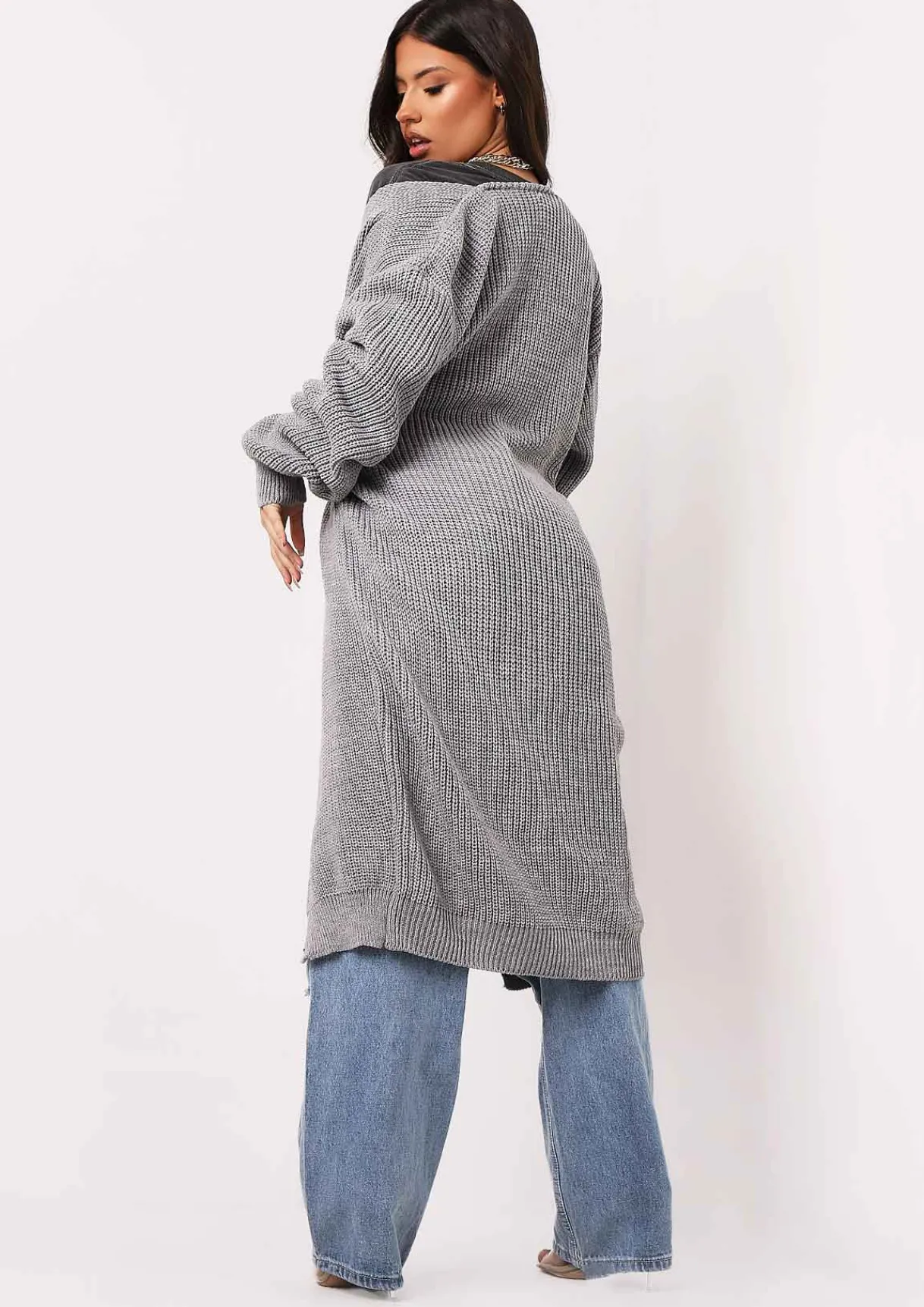 Airport Vibin'|Knitwear*Missy Empire Nathalie Balloon Sleeve Knitted Cardigan Charcoal