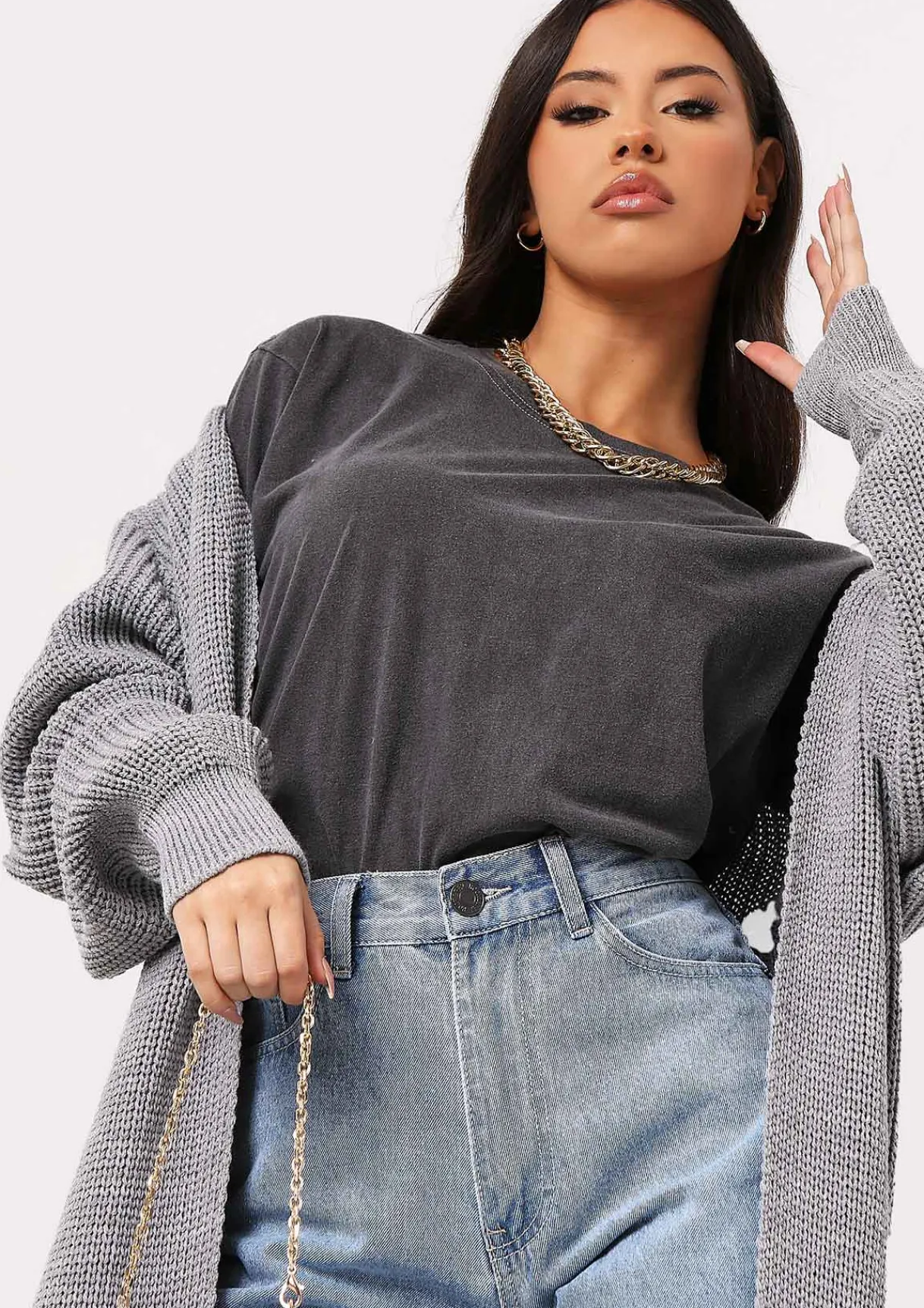 Airport Vibin'|Knitwear*Missy Empire Nathalie Balloon Sleeve Knitted Cardigan Charcoal
