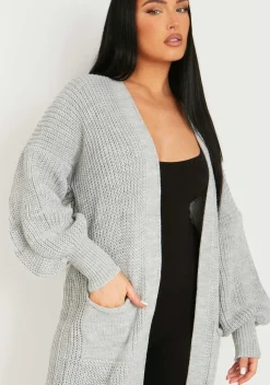 Airport Vibin'|Knitwear*Missy Empire Nathalie Balloon Sleeve Knitted Cardigan Grey